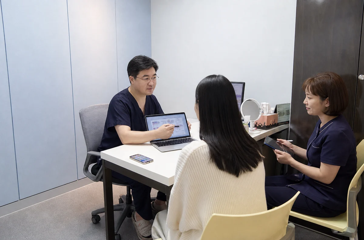 여러 디지털 채널을 활용한 환자 상담 장면