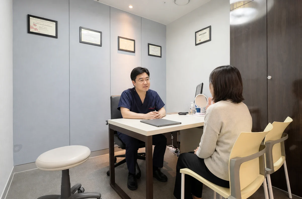 환자의 이야기를 경청하는 조현진 대표원장