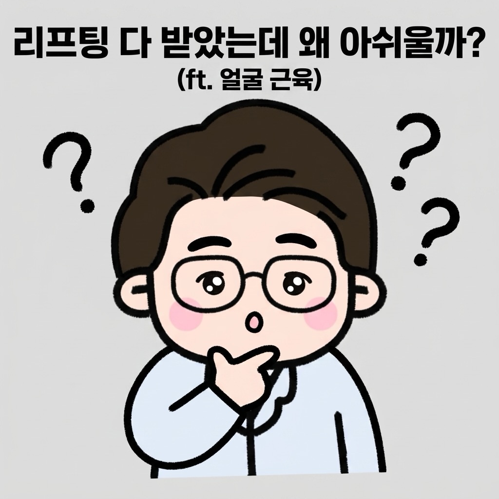 Photo by 점문가/장인이 on June 12, 2026. May be an image of pie and text that says '리프팅 다 받았는데 왜 아쉬울까? (ft. 얼굴 근육) ? ? ? ? (อ้อว'.