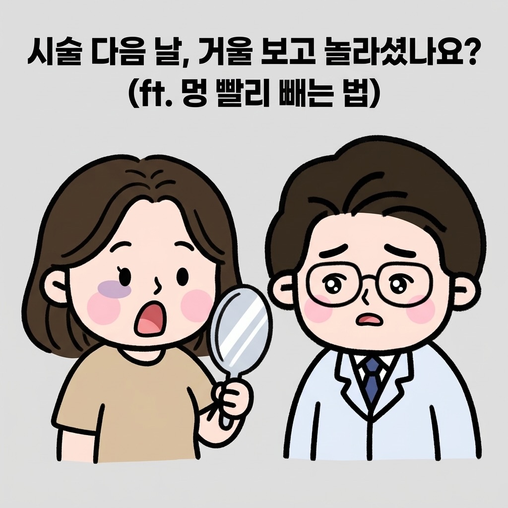 Photo by 점문가/장인이 on June 14, 2026. May be a doodle of pie and text that says '시술 다음날, 거울 보고 놀라셨나요? (.멍빨리빼는법) (ft. 멍 빨리 빼는 법) ੴ'.