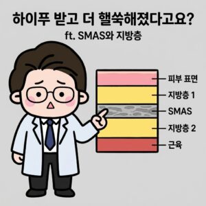 Photo by 점문가/장인이 on June 15, 2026. May be a doodle of ‎pie and ‎text that says '‎하이푸 받고 더 핼쑥해졌다고요? ft. M와 지방층 -피부표면 피부 표면 D 지방층 1 SMAS 지방층 طل 2 근육‎'‎‎.