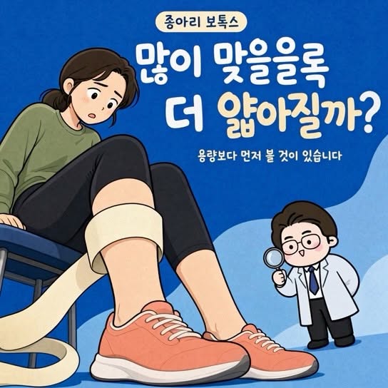 Video by 점문가/장인이 on July 20, 2026. May be a cartoon of book, poster and text that says '종아리 보톡스 많이 마으으ㄹ xD을록 더 앓아질까? 용량보다 먼저 볼 것이 있습니다'.