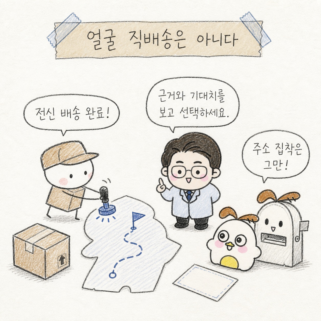 얼굴 직배송은 아니다. 전신 배송 완료! 근거와 기대치를 보고 선택하세요. 주소 집착은 그만!