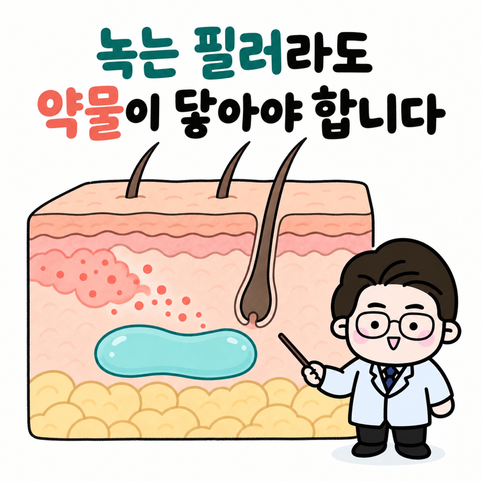 녹는 필러라도 약물이 닿아야 합니다.
