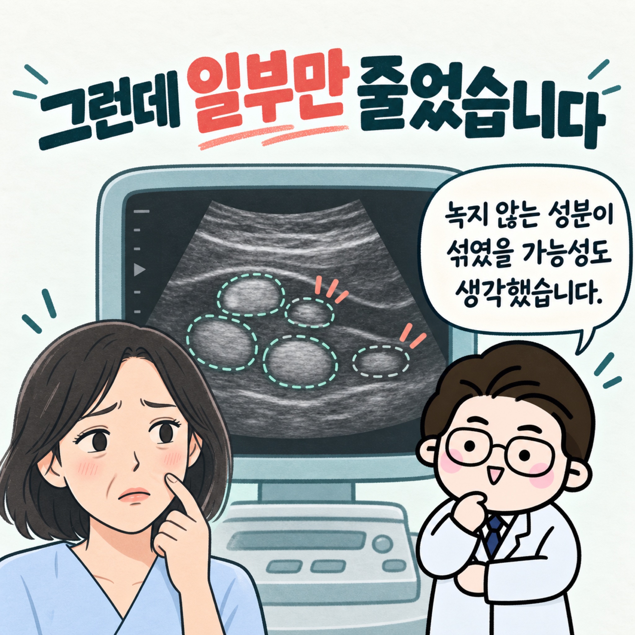 그런데 일부만 줄었습니다. 녹지 않는 성분이 섞였을 가능성도 생각했습니다.