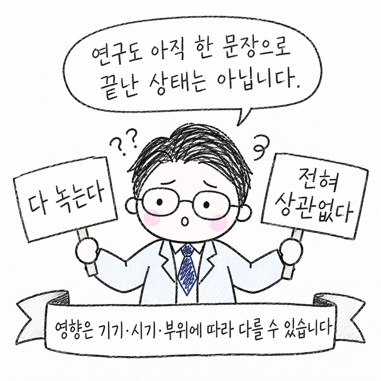 연구도 아직 한 문장으로 끝난 상태는 아닙니다. 다 녹는다, 전혀 상관없다. 영향은 기기·시기·부위에 따라 다를 수 있습니다.
