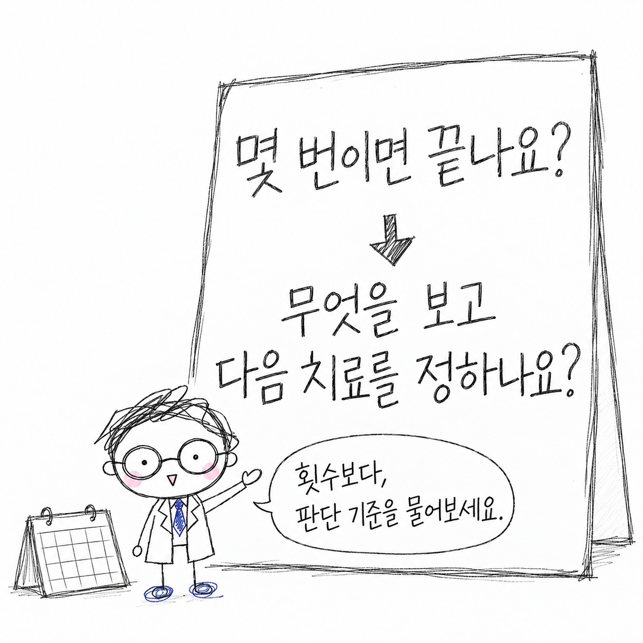 몇 번이면 끝나요? 무엇을 보고 다음 치료를 정하나요? 횟수보다, 판단 기준을 물어보세요.