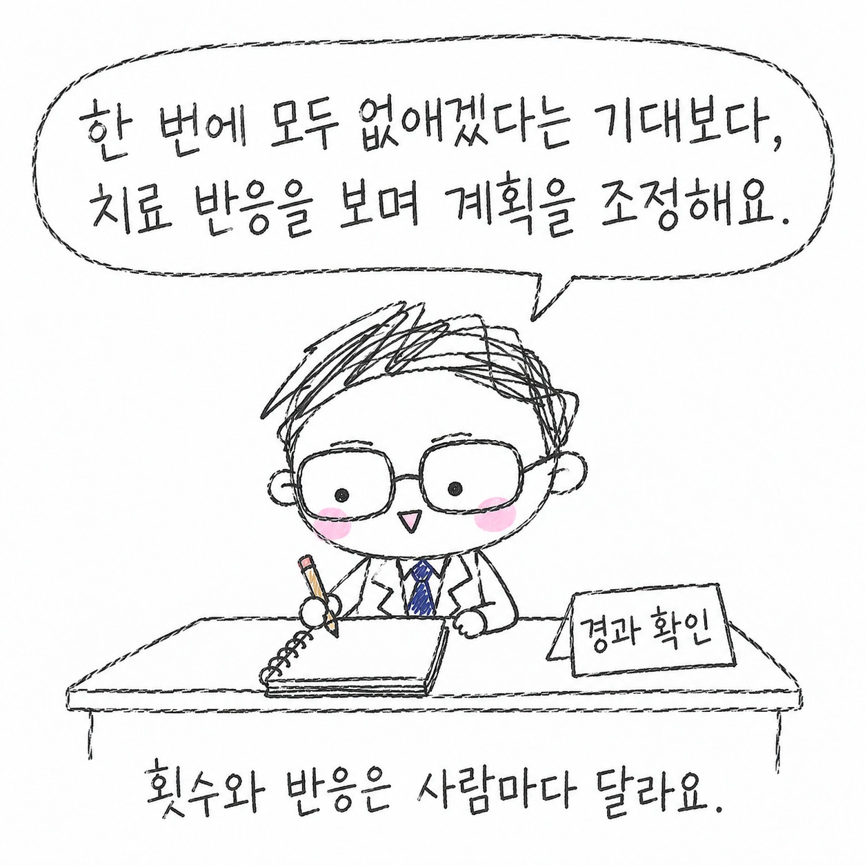 한 번에 모두 없애겠다는 기대보다, 치료 반응을 보며 계획을 조정해요. 횟수와 반응은 사람마다 달라요.