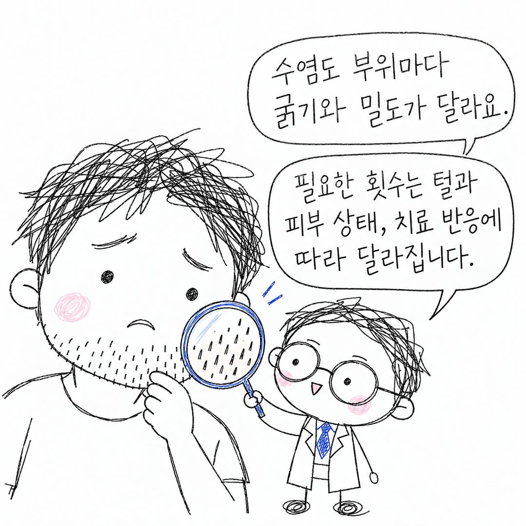 수염 부위마다 굵기와 밀도가 달라 필요한 횟수도 달라요.