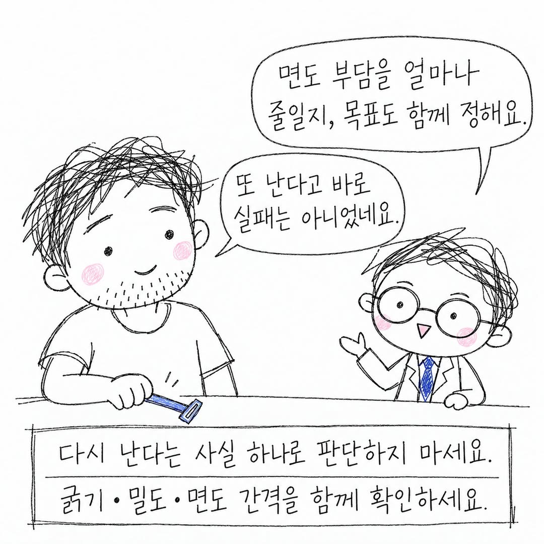 면도 부담을 줄일 목표와 굵기, 밀도, 면도 간격을 함께 확인하세요.