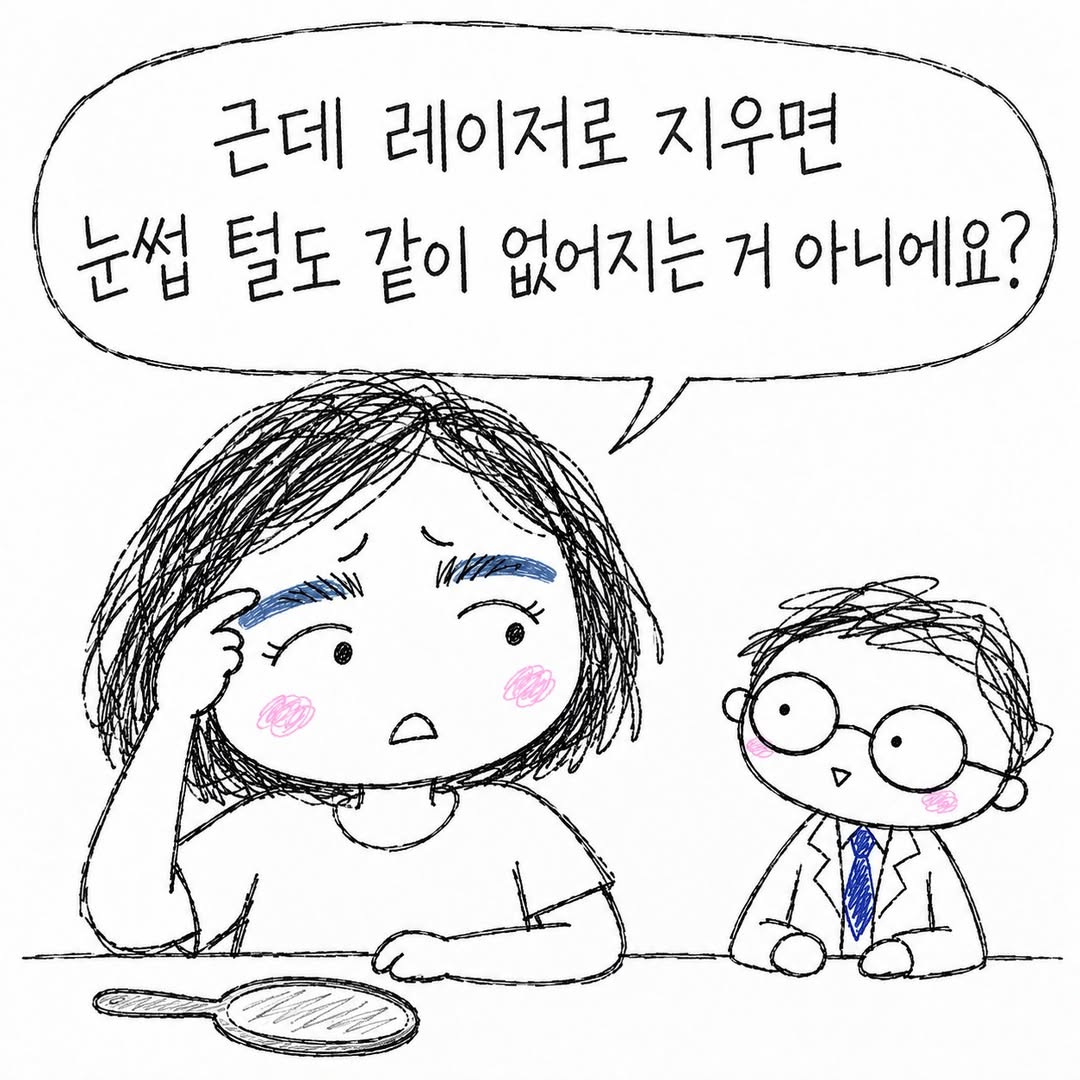 근데 레이저로 지우면 눈썹 털도 같이 없어지는 거 아니에요?