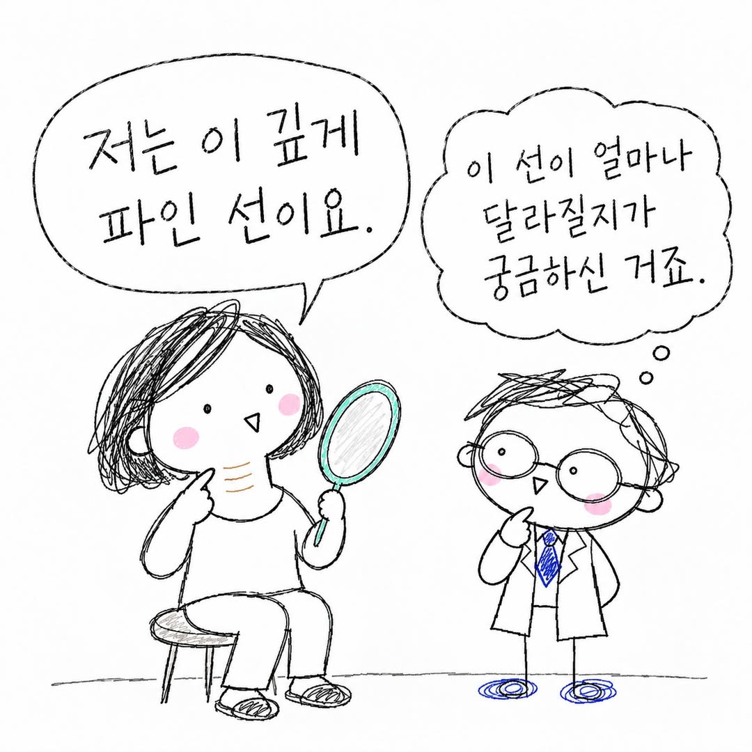 깊게 파인 목주름 선이 얼마나 달라질지 상담해요.