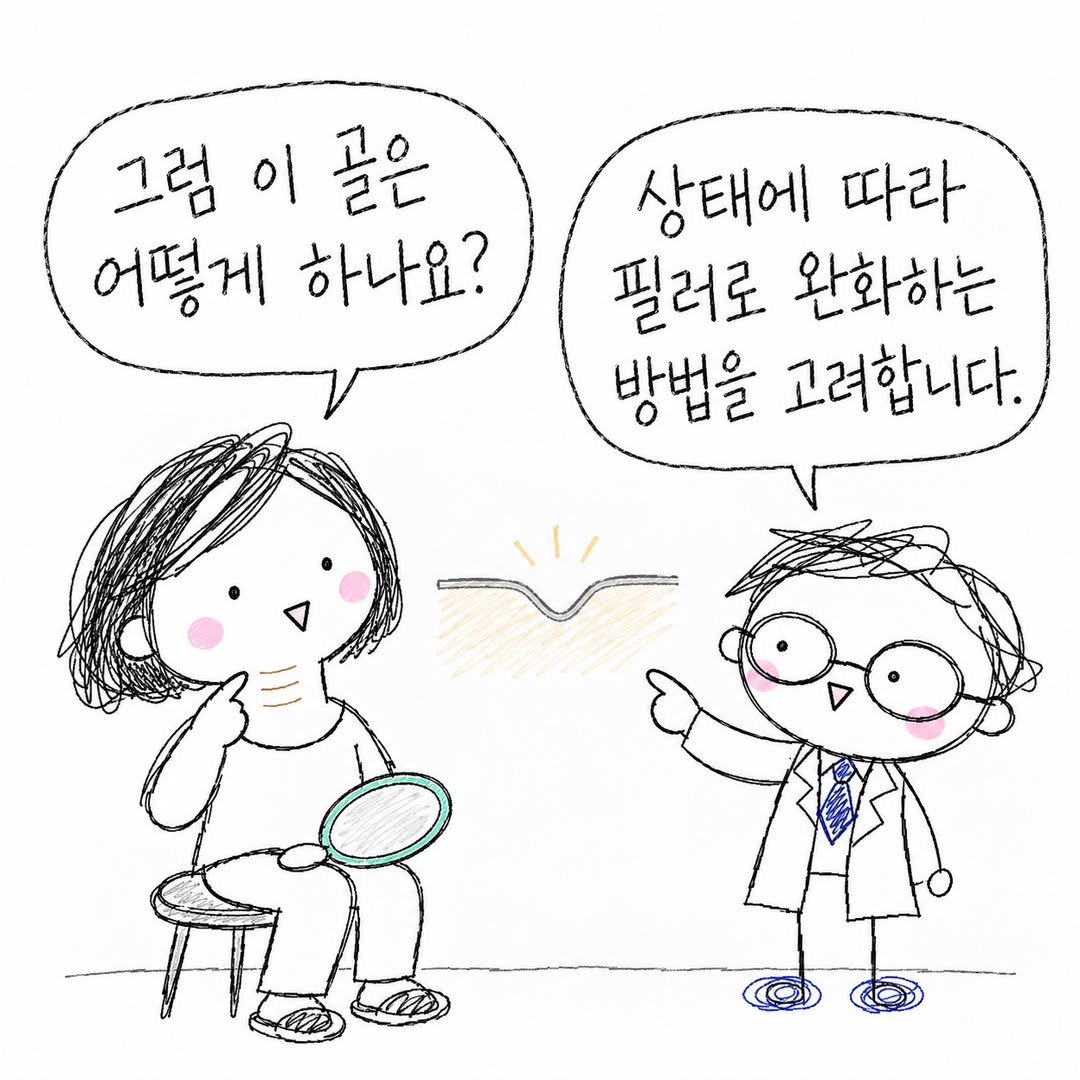 상태에 따라 필러로 완화하는 방법을 고려합니다.