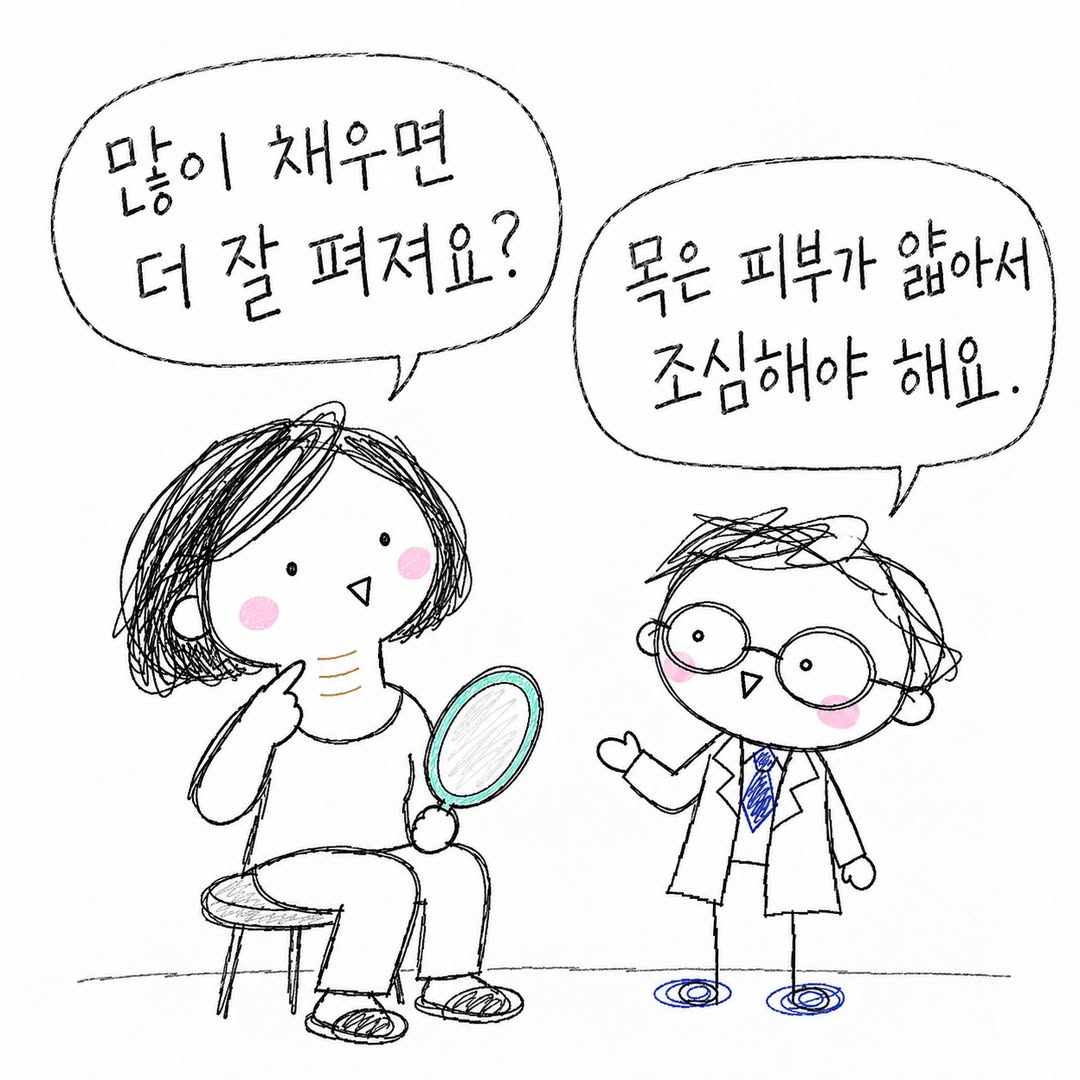 목은 피부가 얇아서 필러 시술을 조심해야 해요.