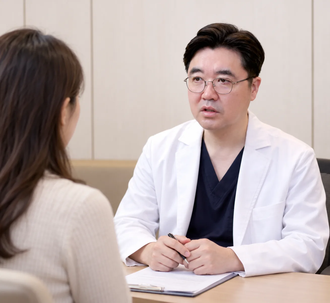 조현진 대표원장이 환자를 바라보며 상담하는 장면